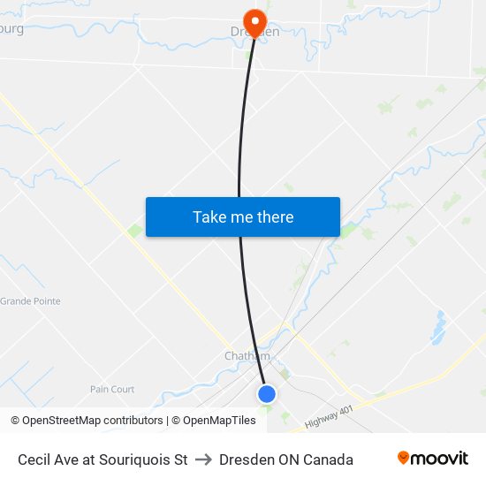 Cecil Ave at Souriquois St to Dresden ON Canada map