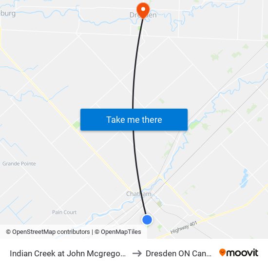 Indian Creek at John Mcgregor Hs to Dresden ON Canada map