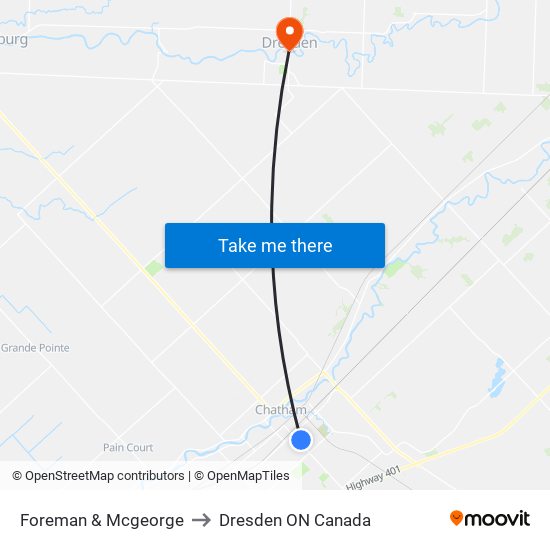 Foreman & Mcgeorge to Dresden ON Canada map