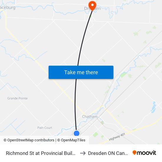 Richmond St at Provincial Building to Dresden ON Canada map