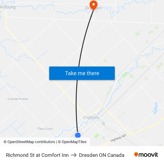 Richmond St at Comfort Inn to Dresden ON Canada map