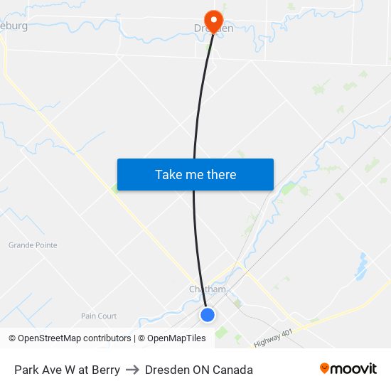 Park Ave W at Berry to Dresden ON Canada map