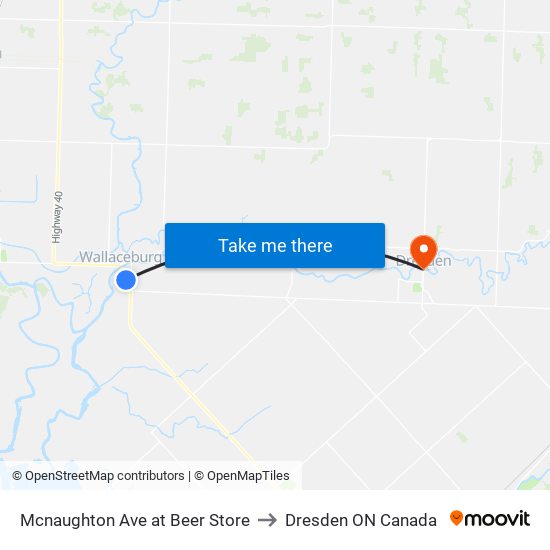 Mcnaughton Ave at Beer Store to Dresden ON Canada map