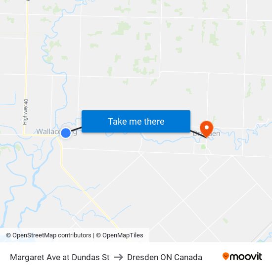 Margaret Ave at Dundas St to Dresden ON Canada map