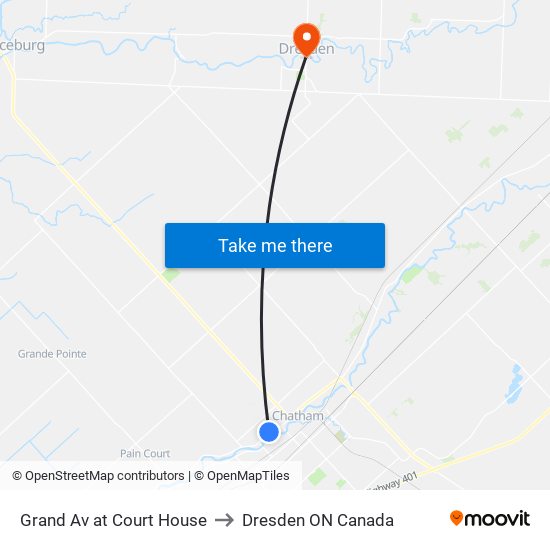 Grand Av at Court House to Dresden ON Canada map