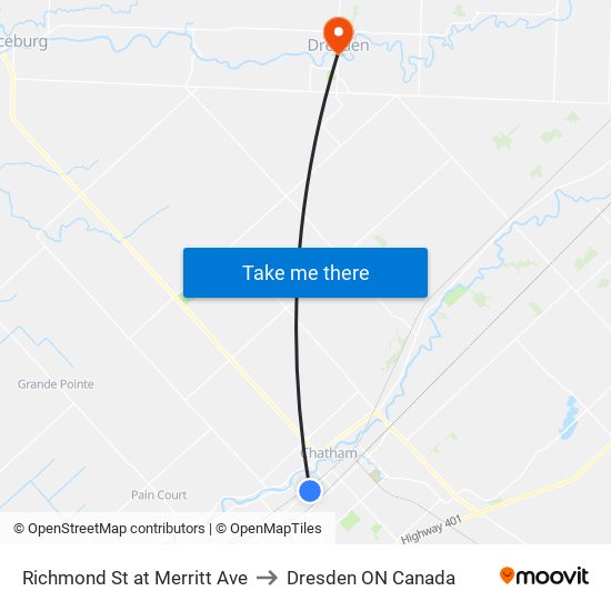 Richmond St at Merritt Ave to Dresden ON Canada map