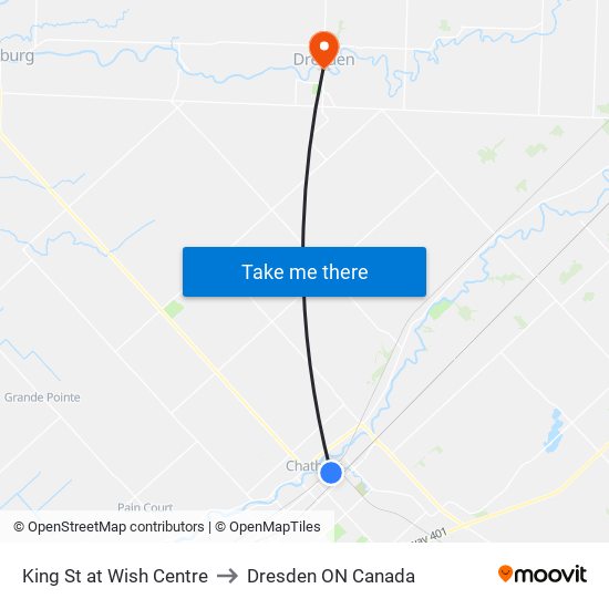 King St at Wish Centre to Dresden ON Canada map