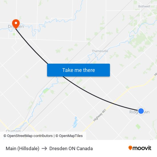 Main (Hillsdale) to Dresden ON Canada map