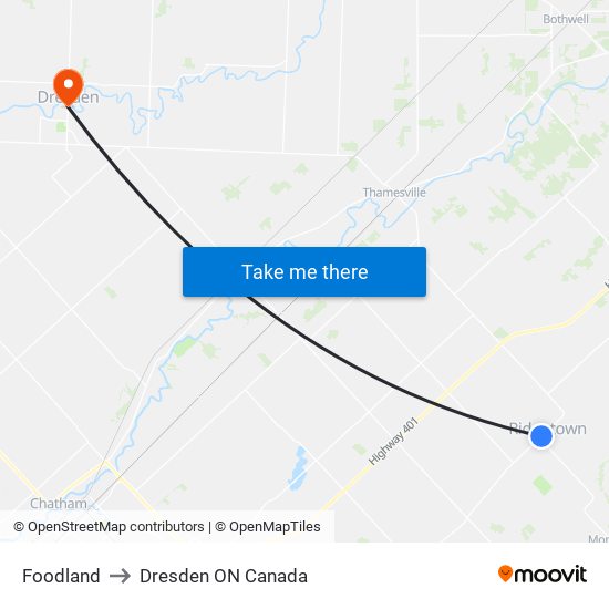 Foodland to Dresden ON Canada map