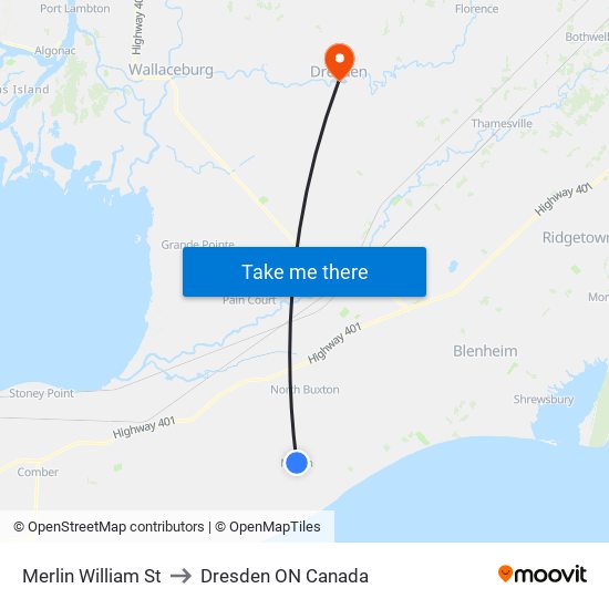 Merlin William St to Dresden ON Canada map