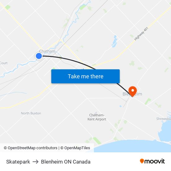 Skatepark to Blenheim ON Canada map