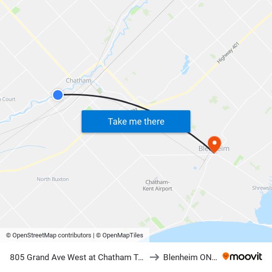 805 Grand Ave West at Chatham Tower Apartments to Blenheim ON Canada map