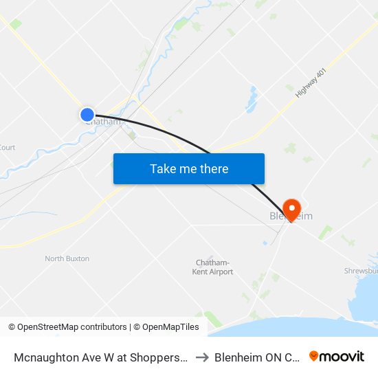 Mcnaughton Ave W at Shoppers Wellwise to Blenheim ON Canada map