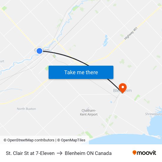 St. Clair St at 7-Eleven to Blenheim ON Canada map