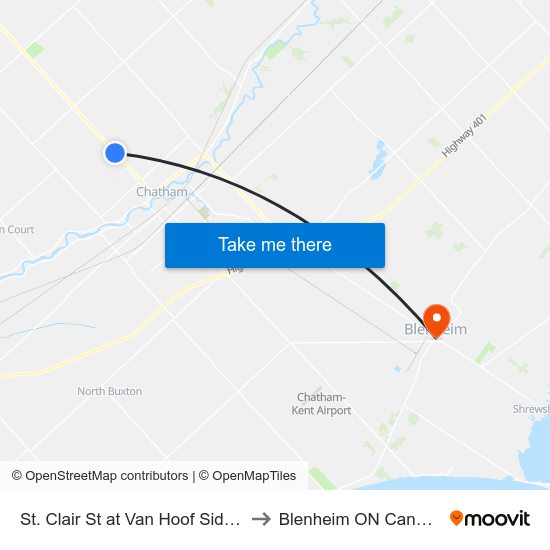 St. Clair St at Van Hoof Siding to Blenheim ON Canada map