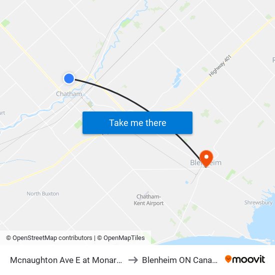 Mcnaughton Ave E at Monarch to Blenheim ON Canada map