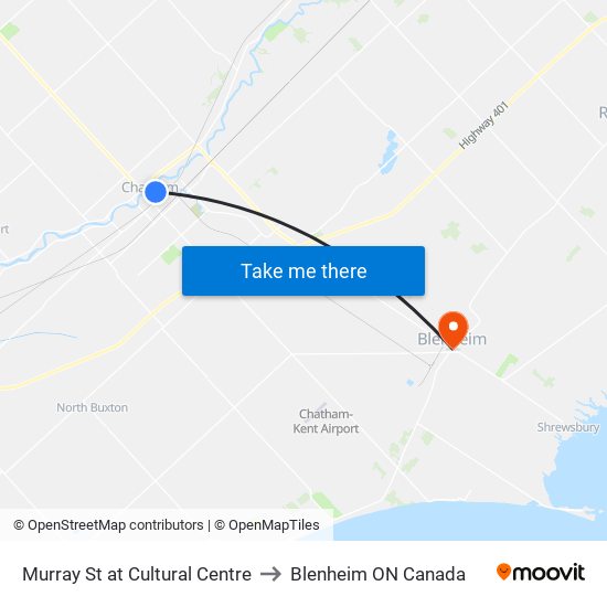 Murray St at Cultural Centre to Blenheim ON Canada map