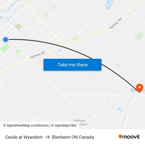 Cecile at Wyandott to Blenheim ON Canada map