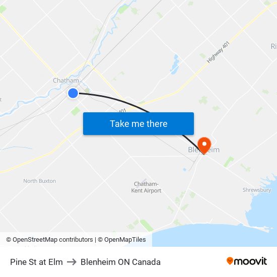 Pine St at Elm to Blenheim ON Canada map