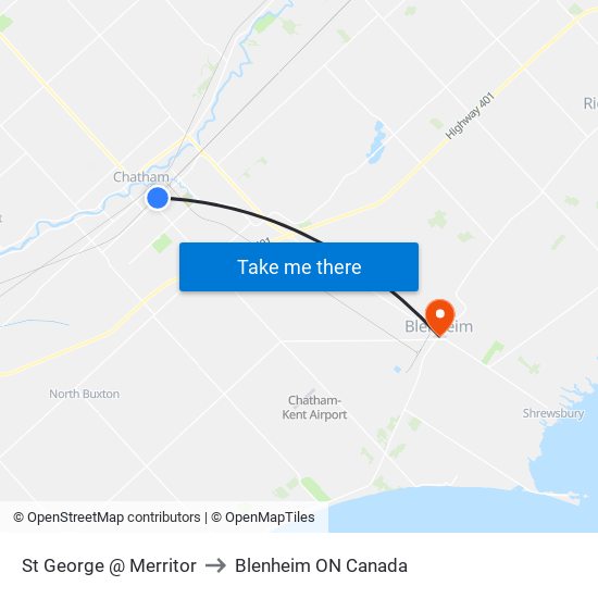 St George @ Merritor to Blenheim ON Canada map