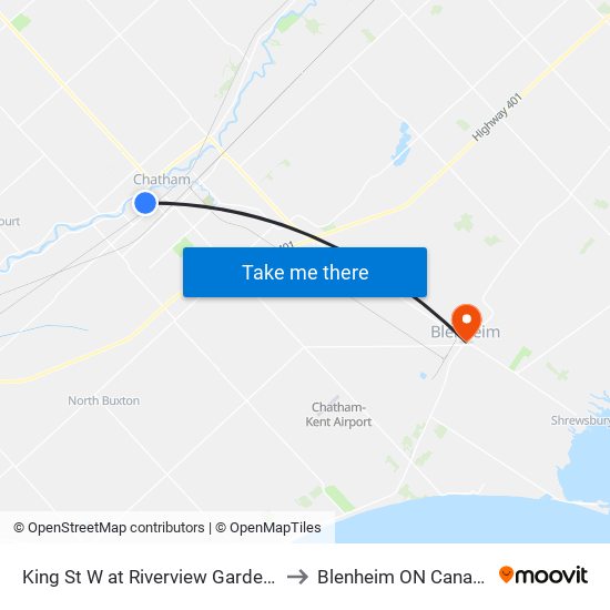 King St W at Riverview Gardens to Blenheim ON Canada map