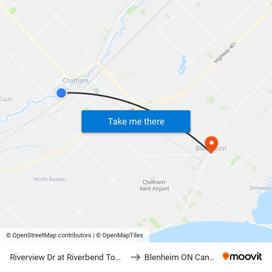 Riverview Dr at Riverbend Towers to Blenheim ON Canada map