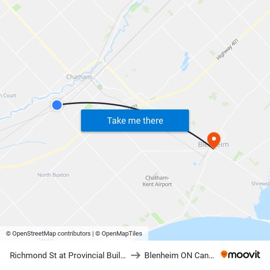 Richmond St at Provincial Building to Blenheim ON Canada map