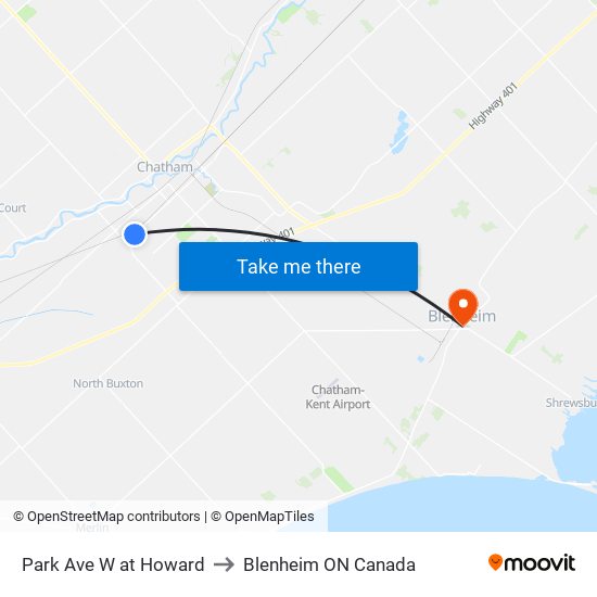 Park Ave W at Howard to Blenheim ON Canada map