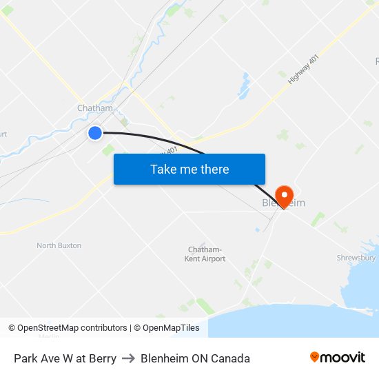 Park Ave W at Berry to Blenheim ON Canada map