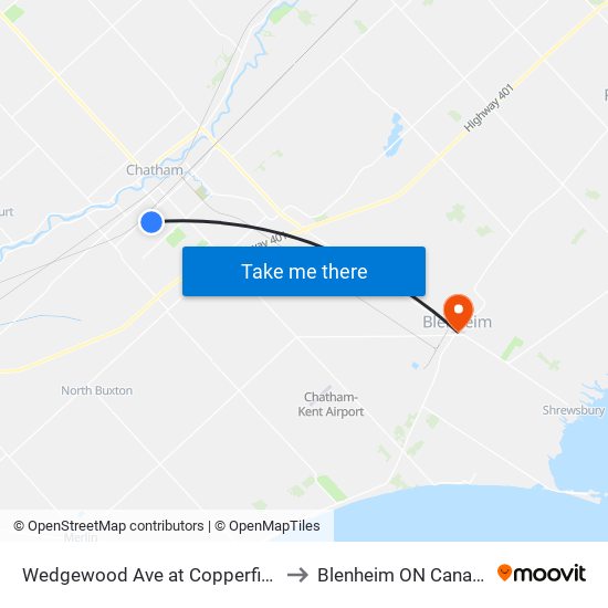 Wedgewood Ave at Copperfield to Blenheim ON Canada map