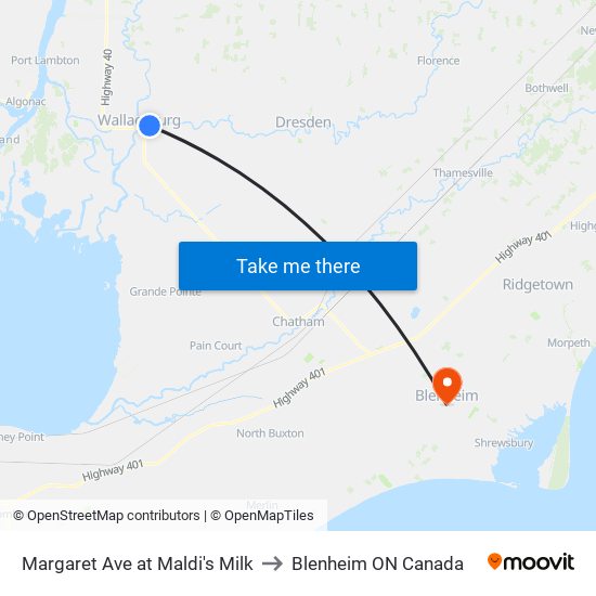 Margaret Ave at Maldi's Milk to Blenheim ON Canada map