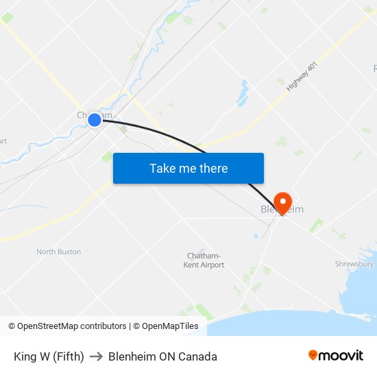 King W (Fifth) to Blenheim ON Canada map