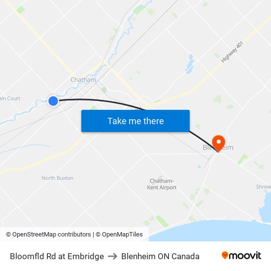 Bloomfld Rd at Embridge to Blenheim ON Canada map