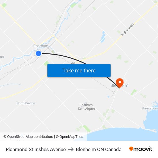 Richmond St Inshes Avenue to Blenheim ON Canada map