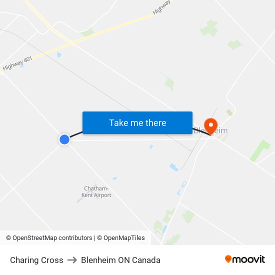 Charing Cross to Blenheim ON Canada map