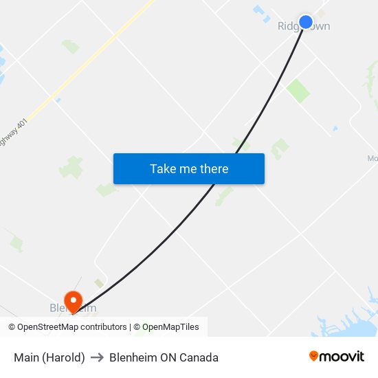 Main (Harold) to Blenheim ON Canada map