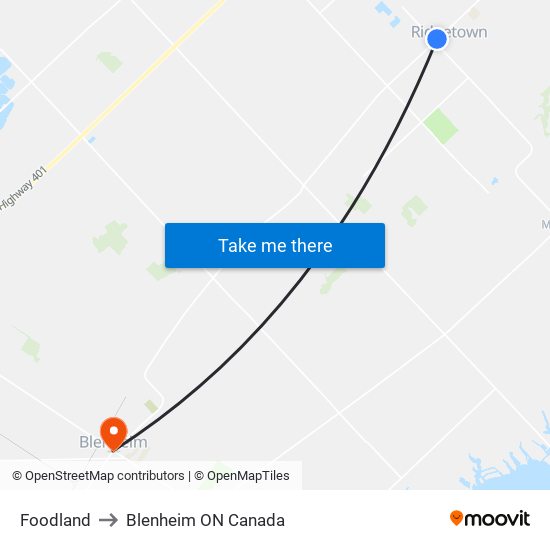 Foodland to Blenheim ON Canada map