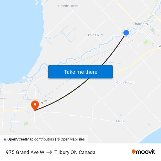 975 Grand Ave W to Tilbury ON Canada map