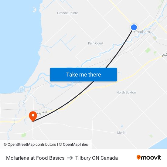 Mcfarlene at Food Basics to Tilbury ON Canada map