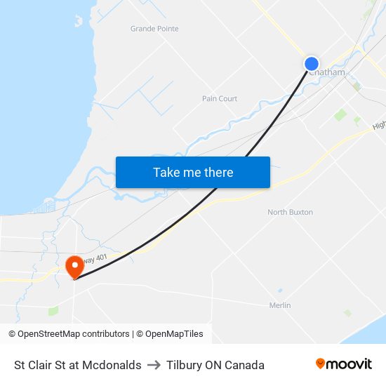 St Clair St at Mcdonalds to Tilbury ON Canada map