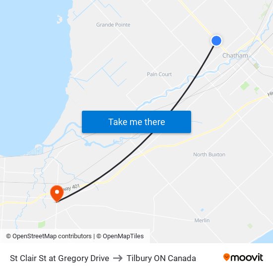 St Clair St at Gregory Drive to Tilbury ON Canada map