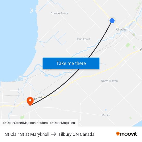 St Clair St at Maryknoll to Tilbury ON Canada map