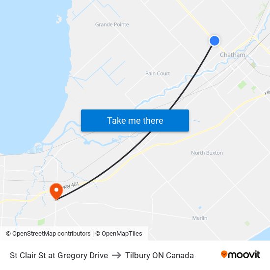 St Clair St at Gregory Drive to Tilbury ON Canada map