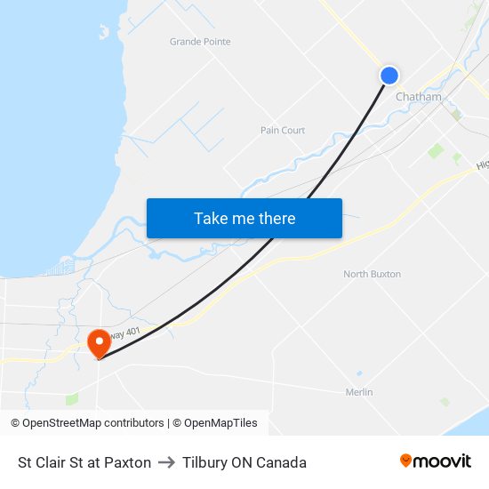 St Clair St at Paxton to Tilbury ON Canada map