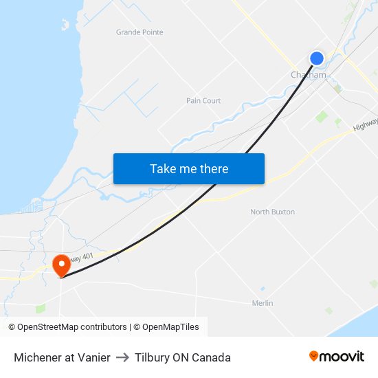 Michener at Vanier to Tilbury ON Canada map