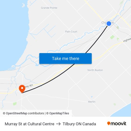 Murray St at Cultural Centre to Tilbury ON Canada map