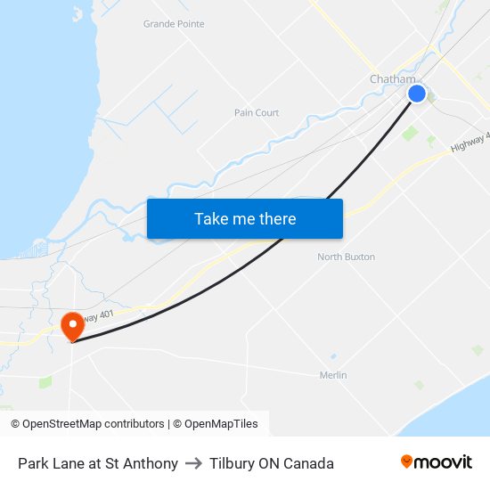 Park Lane at St Anthony to Tilbury ON Canada map