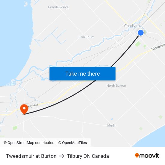 Tweedsmuir at Burton to Tilbury ON Canada map