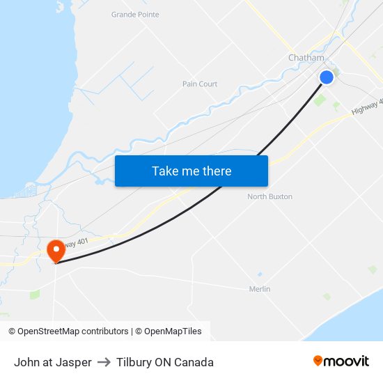 John at Jasper to Tilbury ON Canada map