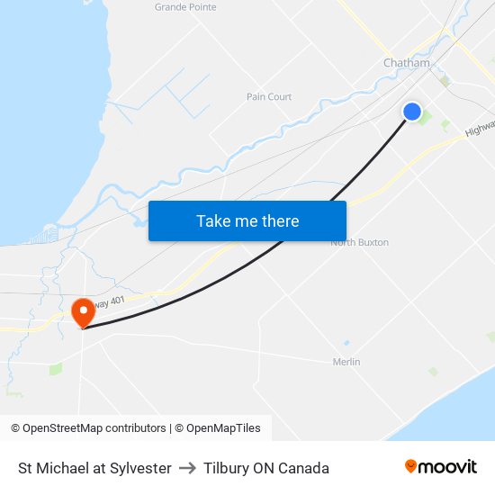 St Michael at Sylvester to Tilbury ON Canada map